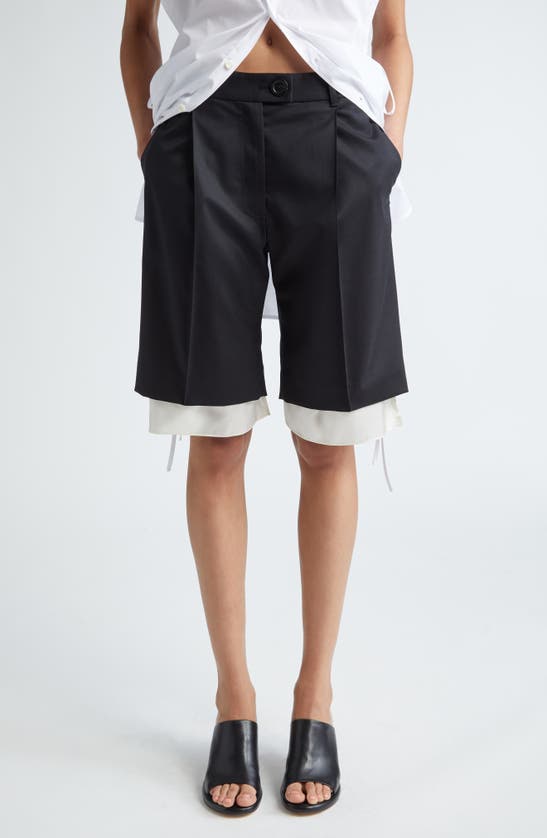 Shop Peter Do Peekaboo Lining Tailored Stretch Wool Shorts In Black/ Ivory