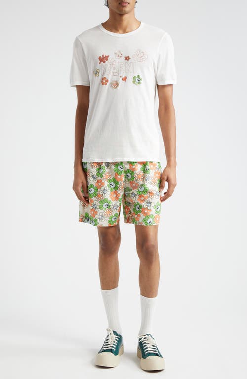 Shop Marni Floral Explosion Swim Trunks In Bone