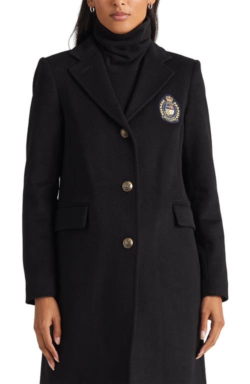 Shop Lauren Ralph Lauren Logo Patch Wool Blend Jacket In Black