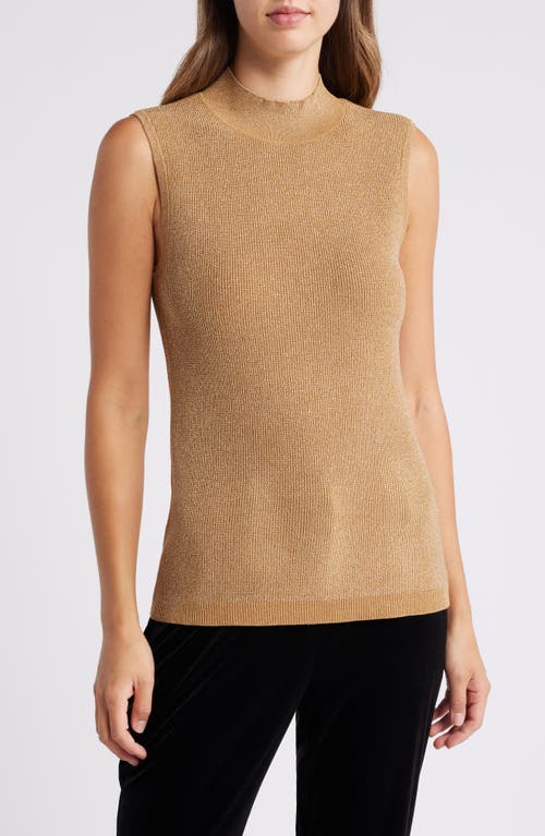 Shop Tahari Asl Metallic Sleeveless Mock Neck Sweater In Camel Gold