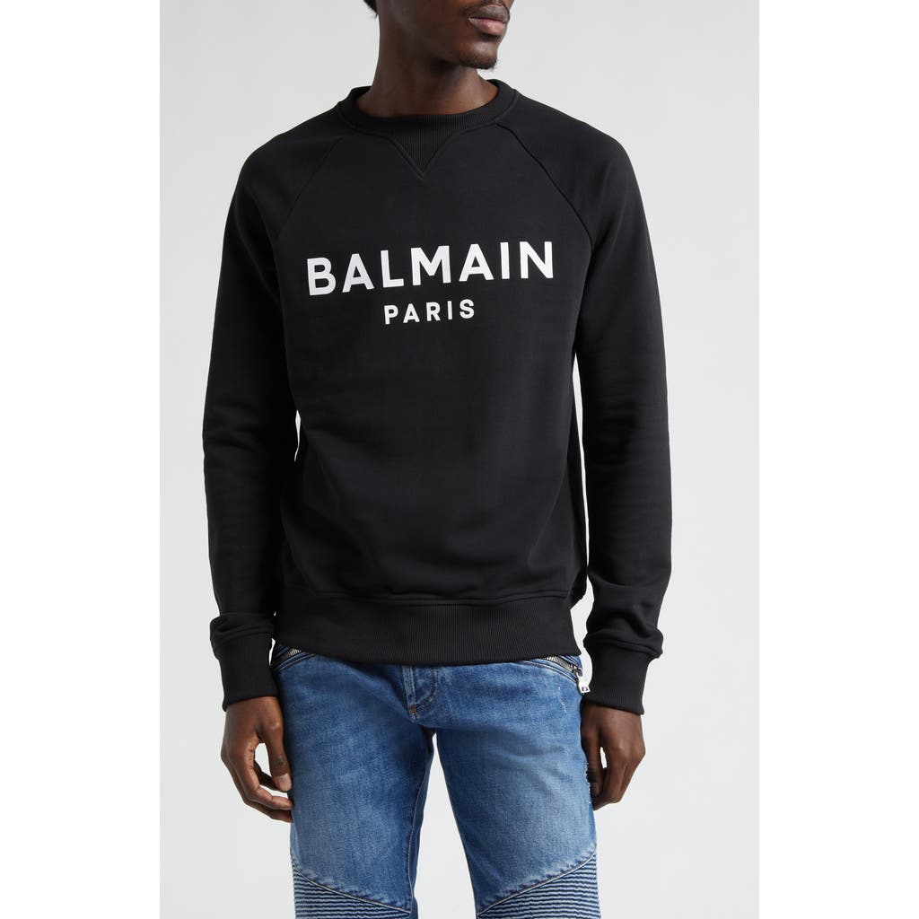 Shop Balmain Logo Raglan Sleeve Organic Cotton Sweatshirt In Black/white