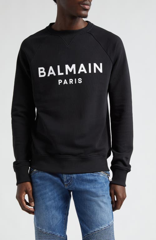 Balmain Logo Raglan Sleeve Organic Cotton Sweatshirt in Black/White at Nordstrom, Size Small