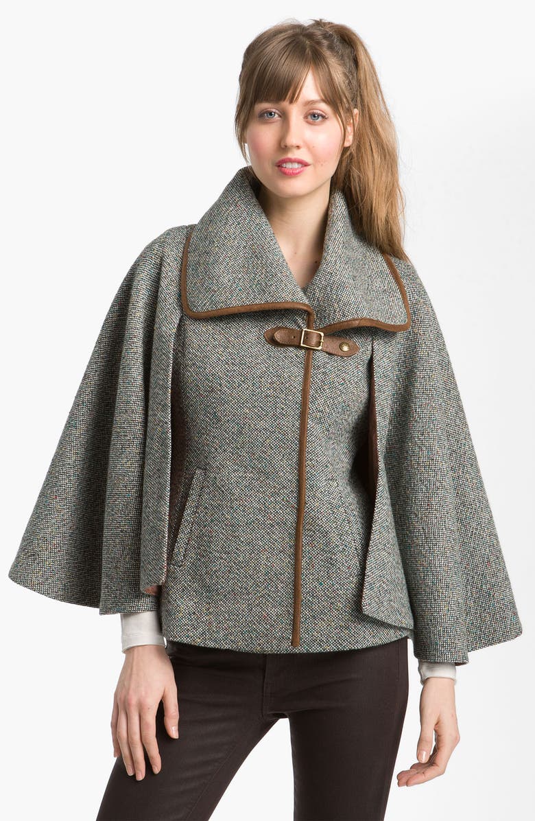 GUESS Leather Trim Tweed Cape | Nordstrom