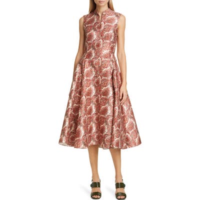 Adam Lippes Paisley Jacquard Fit & Flare Dress, Ivory