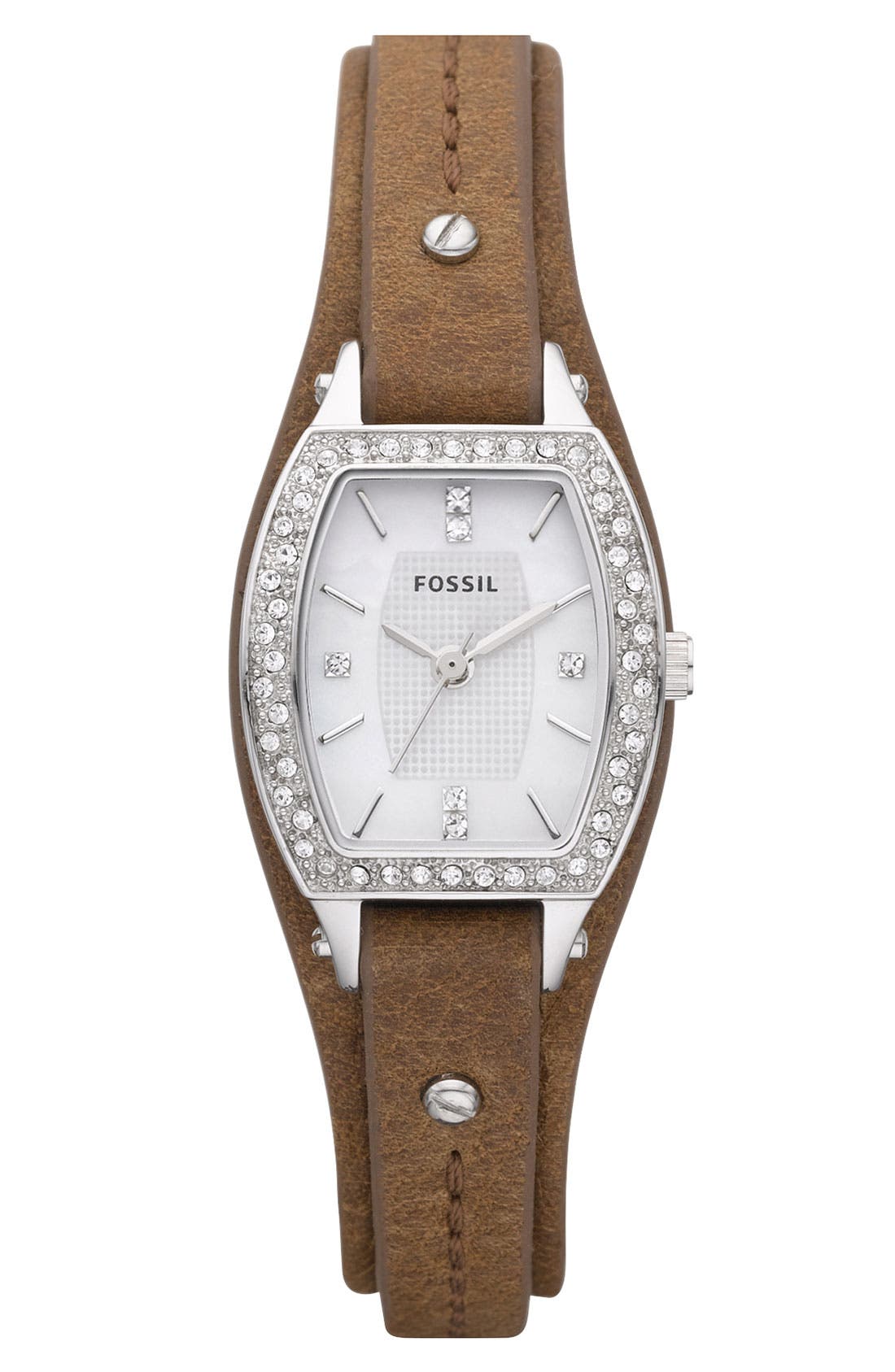 Fossil Crystal Accent Leather Cuff Watch Nordstrom