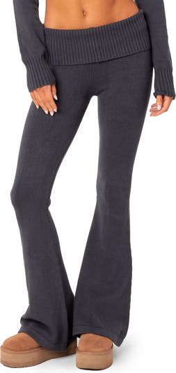 Grey Contrast Seam Ribbed Flare Pants  Ribbed flares, Flare pants, Flare  trousers
