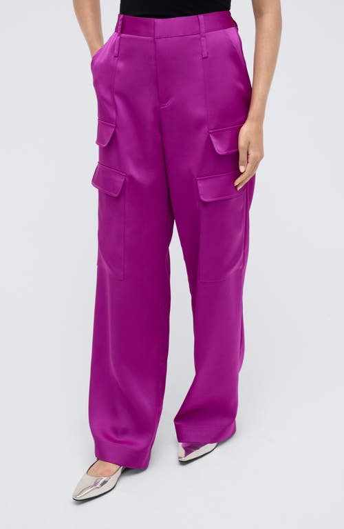 Kenneth Cole Satin High Rise Cargo Wide Leg Pant In Purple