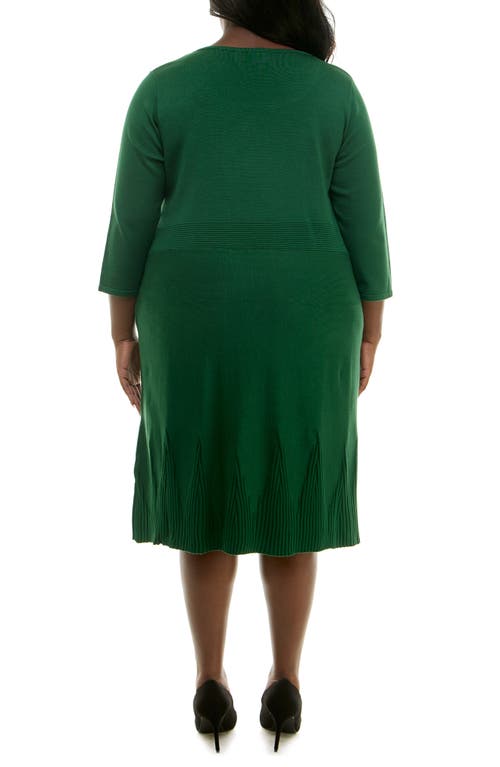 Nina Leonard Ribbed Fit & Flare Sweater Dress In Jewel Green