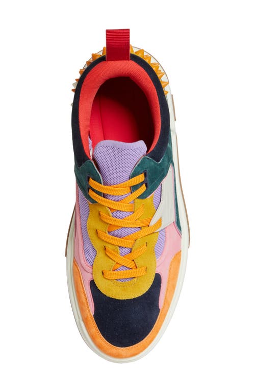 Shop Christian Louboutin Astroloubi Mixed Media Low Top Sneaker In 5631-multi Foam/navy