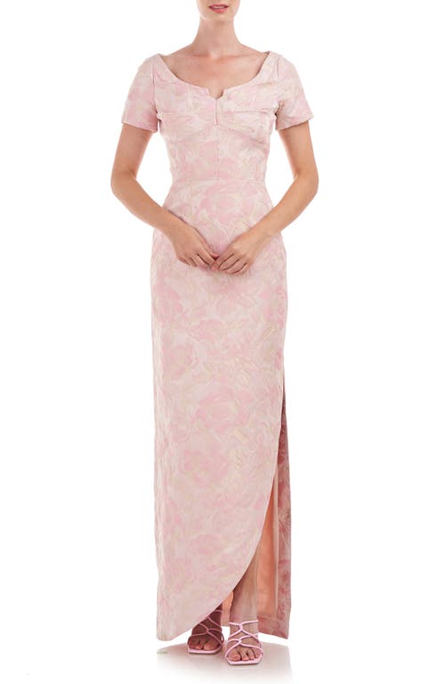 Kay Unger Deirdre Floral Jacquard Column Gown in Pink Mauve