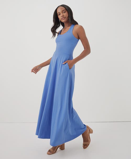 Shop Pact Organic Fit & Flare Open Back Maxi Dress In Wedgewood