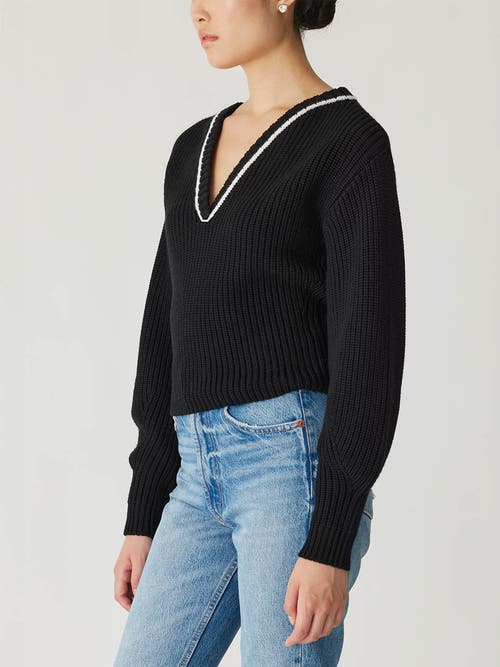 Rebecca Taylor Novlety Wool Victorian Slv V Neck In Black