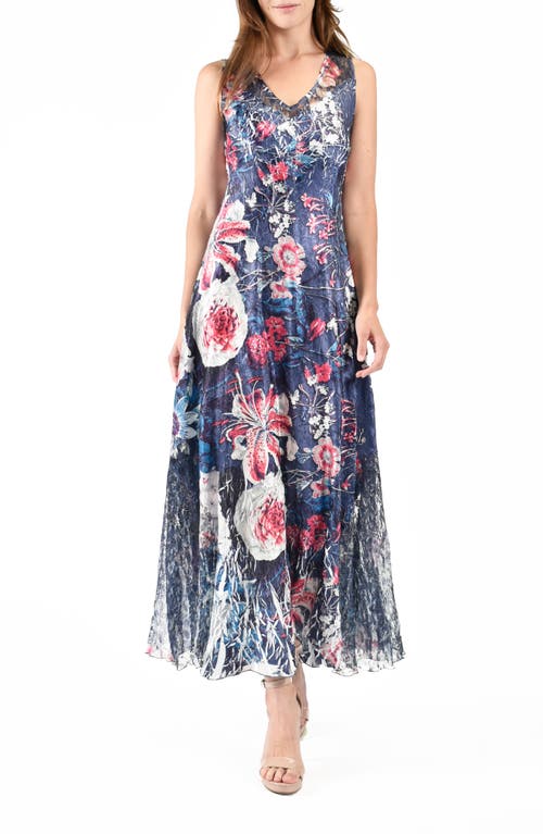 Lace-Up Charmeuse & Lace Maxi Dress in Stargazer Lily