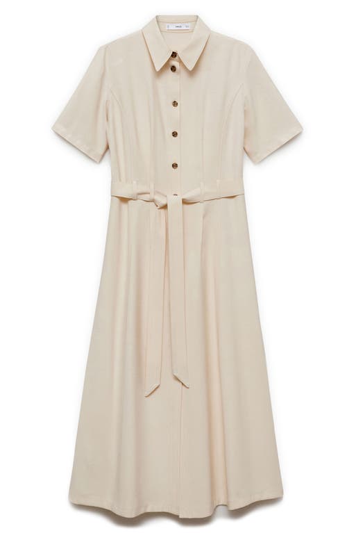 Shop Mango Belted Midi Shirtdress In Ecru