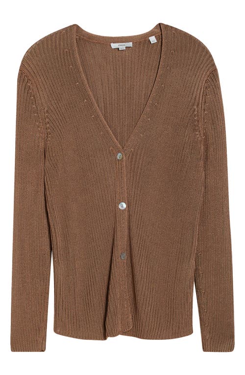 Vince Ribbed Cardigan In Chestnut