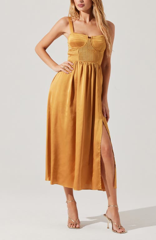 Astr The Label Pleated Bustier Midi Dress In Gold