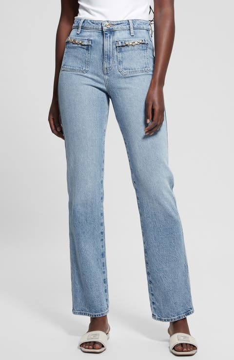 ★人気★GUESS★LADIES 'Denim Crystal Wide Pants NMAIXX Wide-Leg Rhinestone Jeans | GUESS