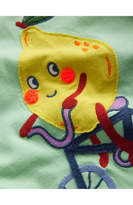 Shop Mini Boden Kids' Lemon Appliqué Cotton Graphic T-shirt In Green Smoke Lemon