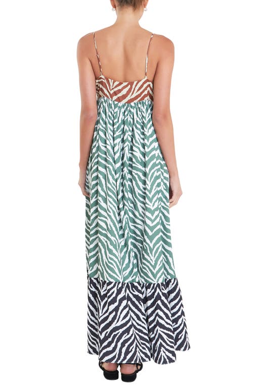 ENGLISH FACTORY ENGLISH FACTORY COLORBLOCK ZEBRA PRINT TIERED MAXI SUNDRESS