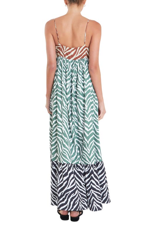 Shop English Factory Colorblock Zebra Print Tiered Maxi Sundress In Brown Multi