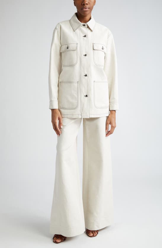 Shop Max Mara Oboli Cotton & Linen Wide Leg Utility Pants In Ivory