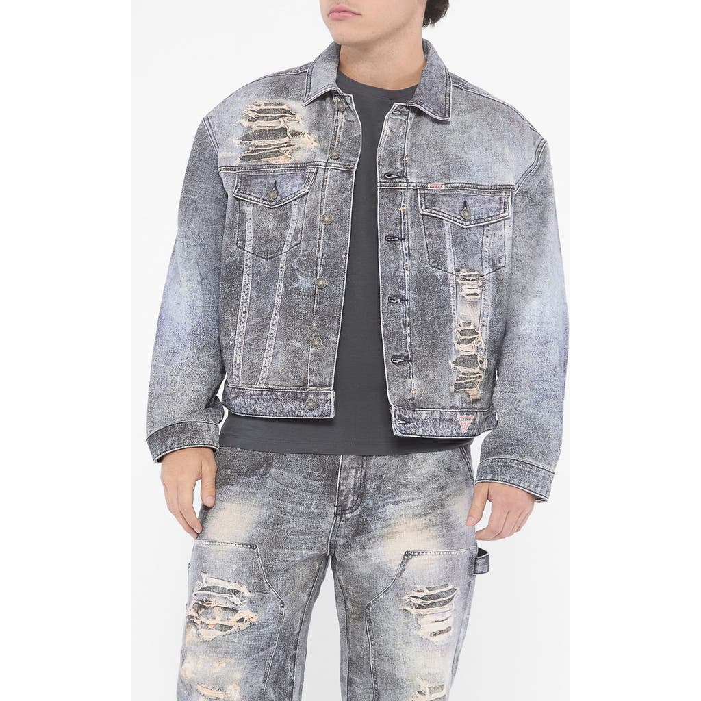 Guess Originals Go Print Denim Trucker Jacket In Gpme