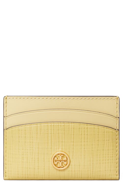 Tory Burch Robinson Crosshatch Leather Card Case in Pale Butter at Nordstrom
