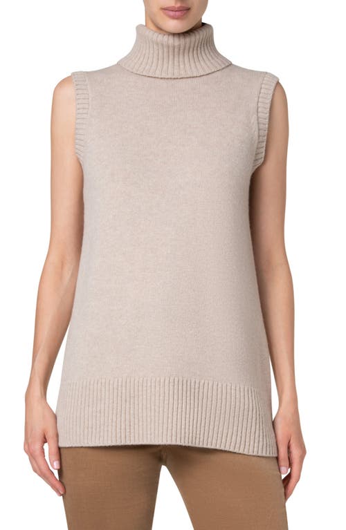 Shop Akris Punto Sleeveless Wool & Cashmere Turtleneck Tunic Sweater In Beige