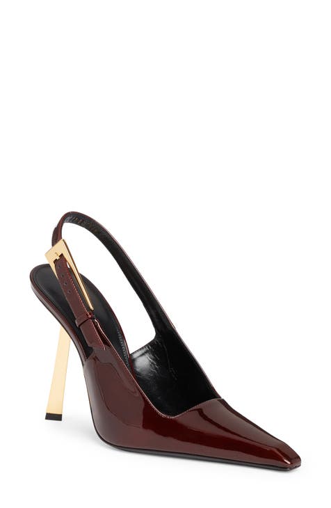Saint Laurent Lee 110 Buckled Patent-leather Pumps in Brown