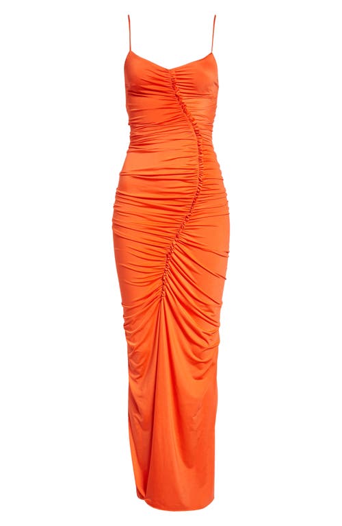 Victoria Beckham Ruched Fitted Maxi Dress in Coral
