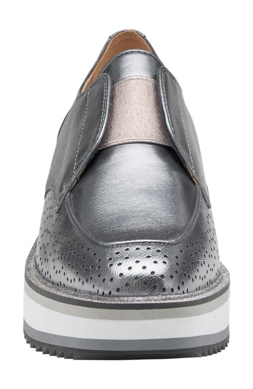 Shop Johnston & Murphy Gracelyn Platform Wedge Derby In Pewter Metallic Sheepskin