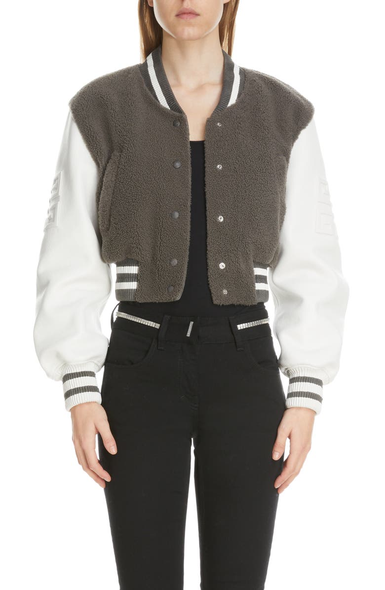 Givenchy Genuine Shearling & Leather Crop Varsity Jacket | Nordstrom