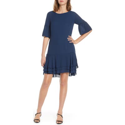 Forest Lily Ruffle Georgette Shift, Blue