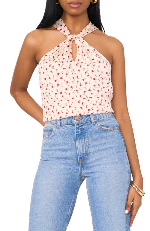 Rose Print Halter Top in New Ivory