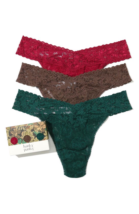 HANKY PANKY ASSORTED 3-PACK LACE ORIGINAL RISE THONGS