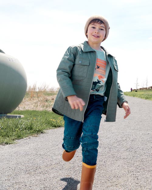 Deux Par Deux Boys' Quilted Canvas Overshirt With Pockets - Little Kid, Big Kid In Dark Forest