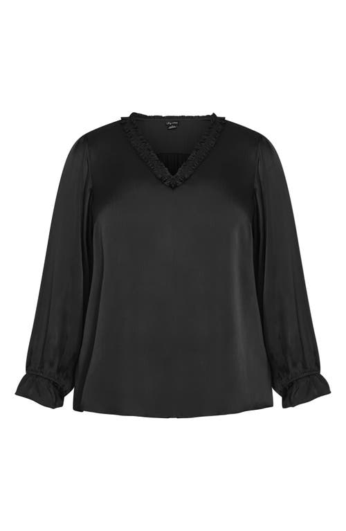 Shop City Chic Maia Ruffle Fluted Sleeve Satin Top In Black