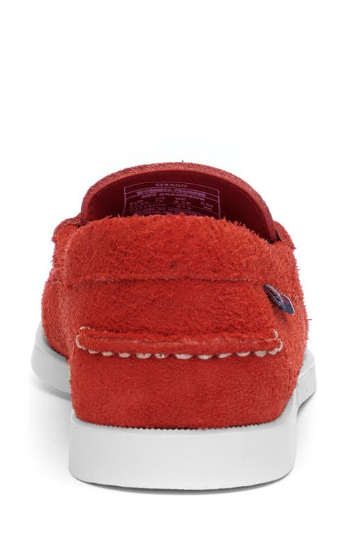 Shop Sebago Dan Boat Roughout Penny Loafer In Red - Red Chily Pepper