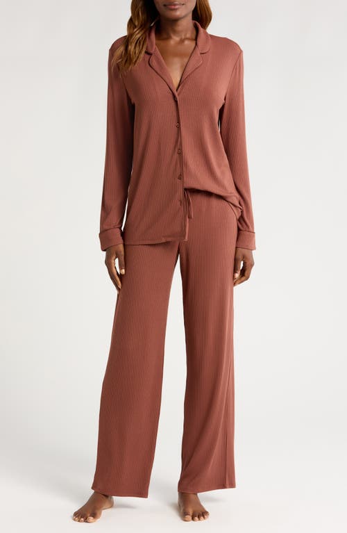 Shop Nordstrom Moonlight Eco Easy Rib Pajamas In Brown Brunette