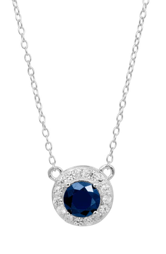 Savvy Cie Jewels Gemstone Halo Pendant Necklace In Silver/ Sapphire