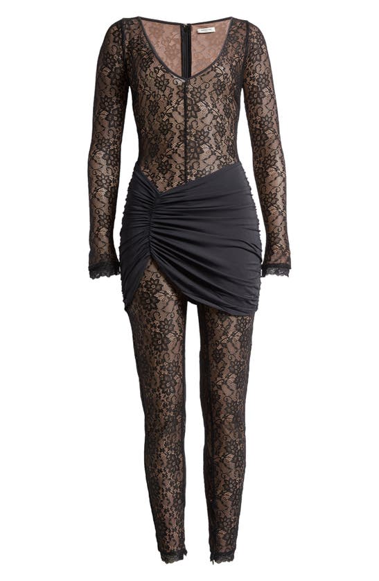 Shop Mistress Rocks Sheer Lace Long Sleeve Catsuit In Black