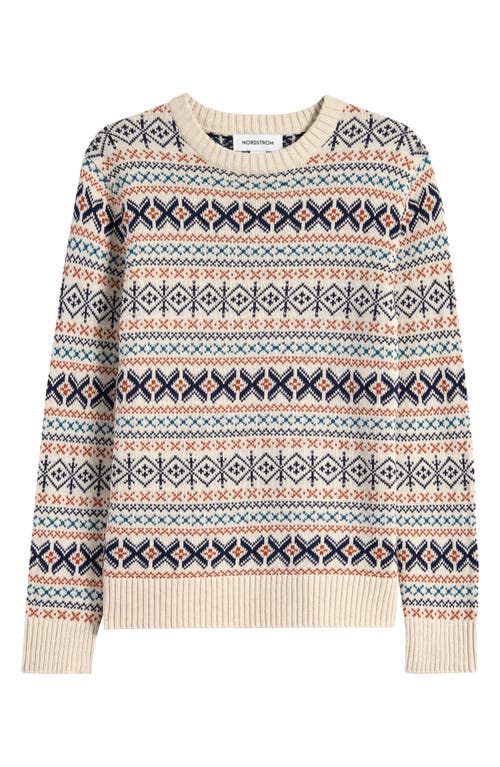 Shop Nordstrom Kids' Fair Isle Cotton Crewneck Sweater In Beige Heather Geo Fairisle