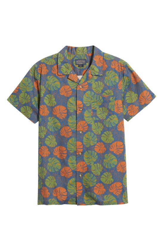 Shop Pendleton Aloha Print Short Sleeve Button-up Shirt In Monstera Blue