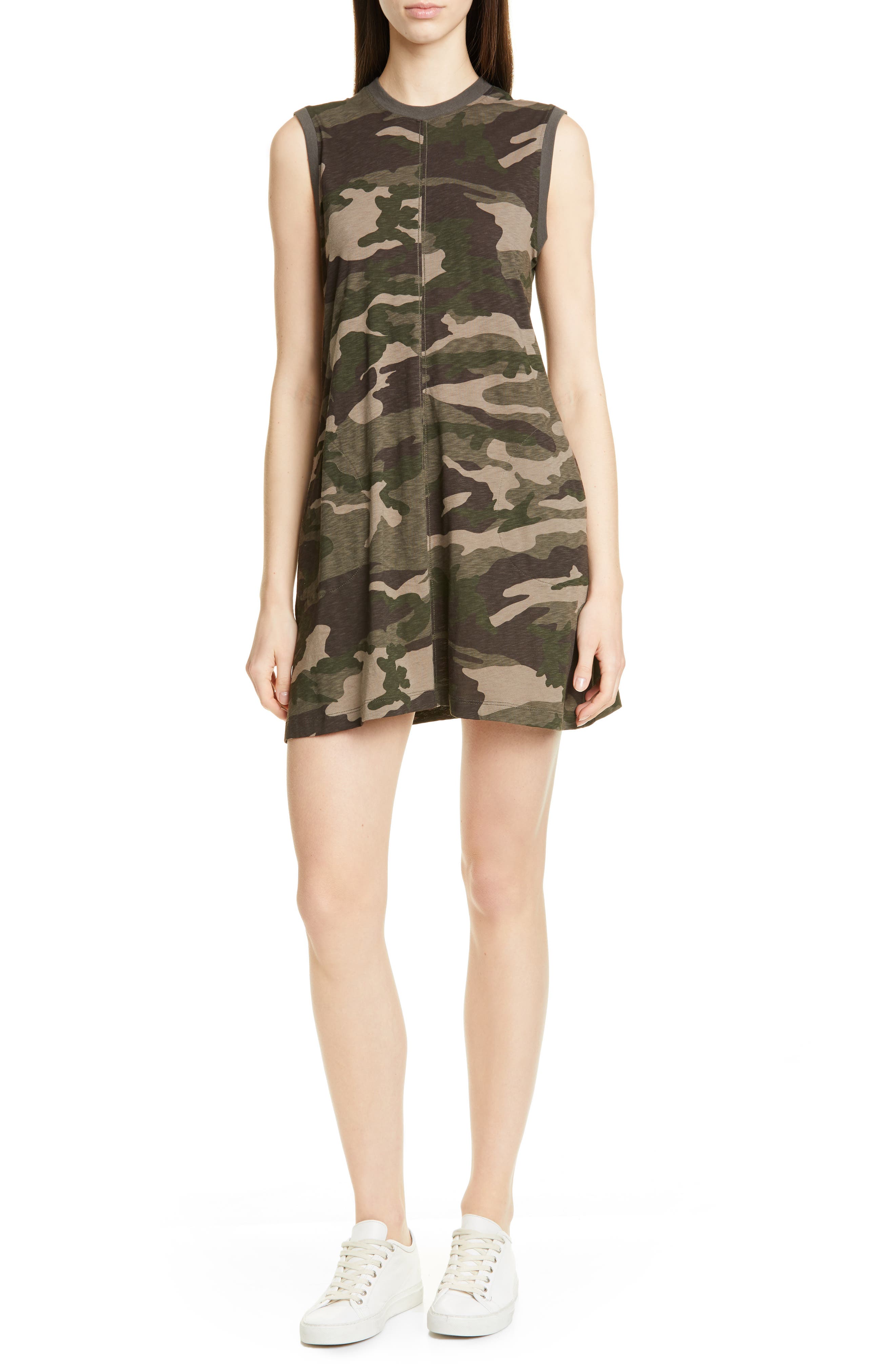 Atm Anthony Thomas Melillo Camo Print Slub Jersey Tank Dress, Green