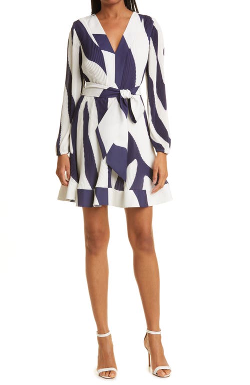 Shop Milly Liv Abstract Zebra Print Long Sleeve Dress In Navy/ecru