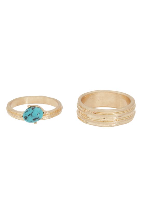 Melrose And Market Set Of 2 Ridged Rings In Turquoise- Gold