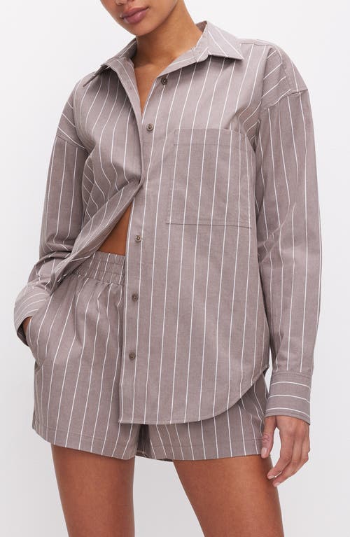 Oversize Stripe Stretch Cotton Poplin Button-Up Shirt in Putty Stripe001