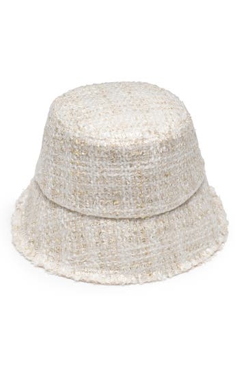 Shop Eugenia Kim Yuki Tweed Bucket Hat In Ivory/gold