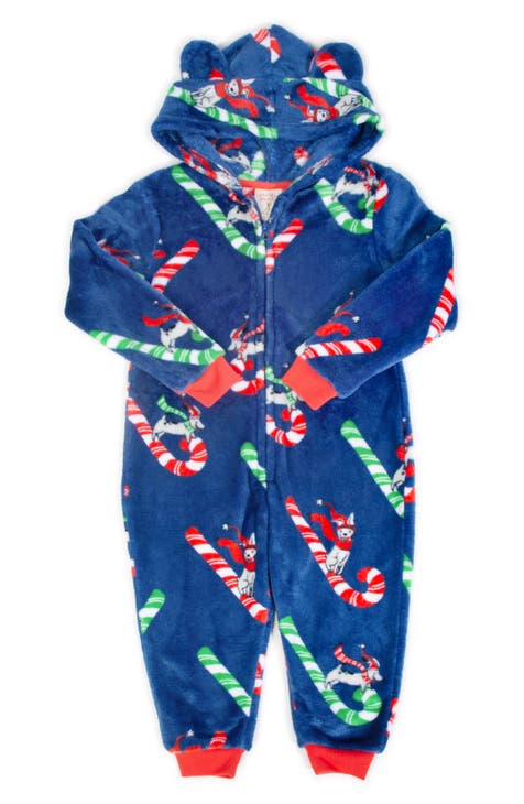 Kids' Candy Cane Fitted One-Piece Hooded Pajamas (Toddler & Little Kid)