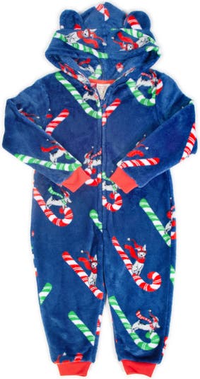 Munki Munki Kids Candy Cane Fitted One Piece Hooded Pajamas